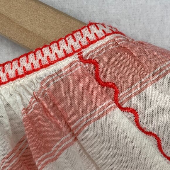 J.CREW Tunic M Boho Embroidered Tasseled Striped 3/4 Cover Up Cotton White Red - Picture 11 of 16